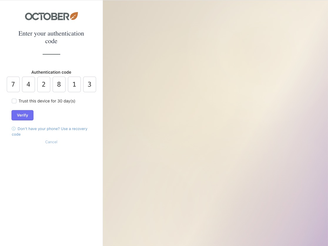 Two-Factor Authentication plugin - October CMS